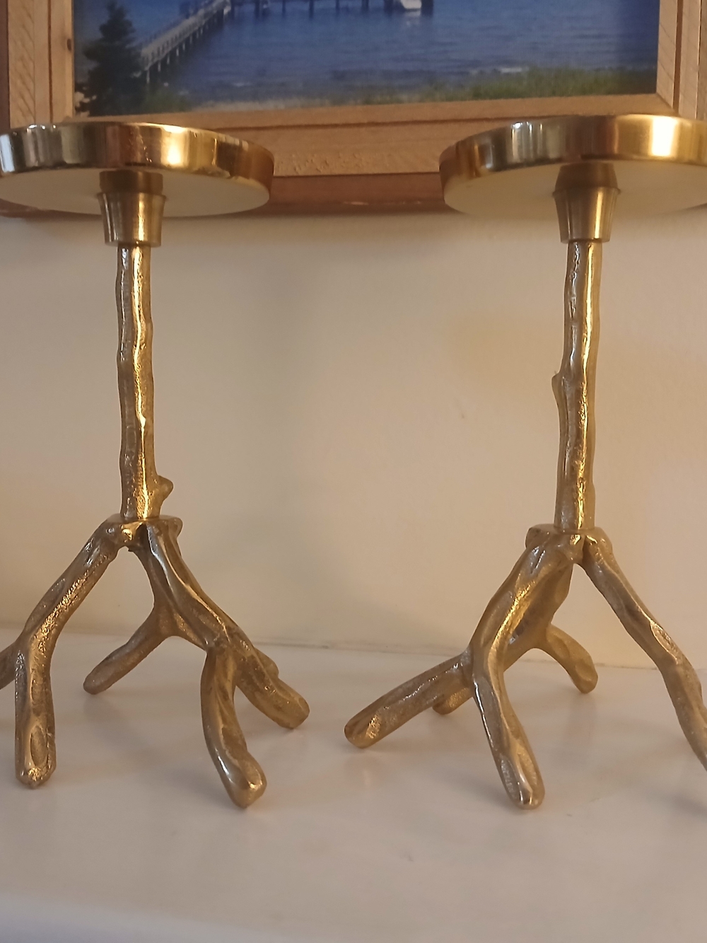 Set of 2 Gold Branch Pedestal Candle Holders